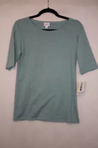 NWT LuLaRoe Sz M Gigi Tee Solid Heather Light Green Blue Cotton Blend - Picture 1 of 4