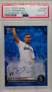 Topps Now 2022 Julio Rodriguez Rookie HR Record Blue Auto SP/49 *PSA 10 GEM MT* - Imagen 1 de 5