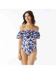 Traje de baño KATE SPADE Nueva York con volantes al hombro BAYA AZUL 1 PIEZA ($178) NUEVO CON ETIQUETAS - Imagen 1 de 7