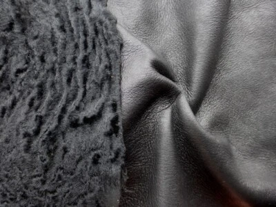 sheepskin shearling leather Thin hide Black Tight Curly Ripple Hair Smooth Back - Image 1 of 4