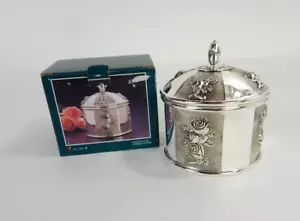 Rose Decorated Silver Plated Jewelry/Trinket Box W/Red Velour - Mild Tarnish - Picture 1 of 7