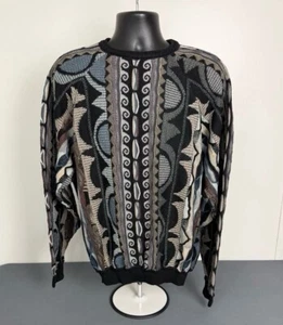 Vintage St Croix Multi Colored Geometric 3D Knit Sweater Large Coogi Style - Picture 1 of 8