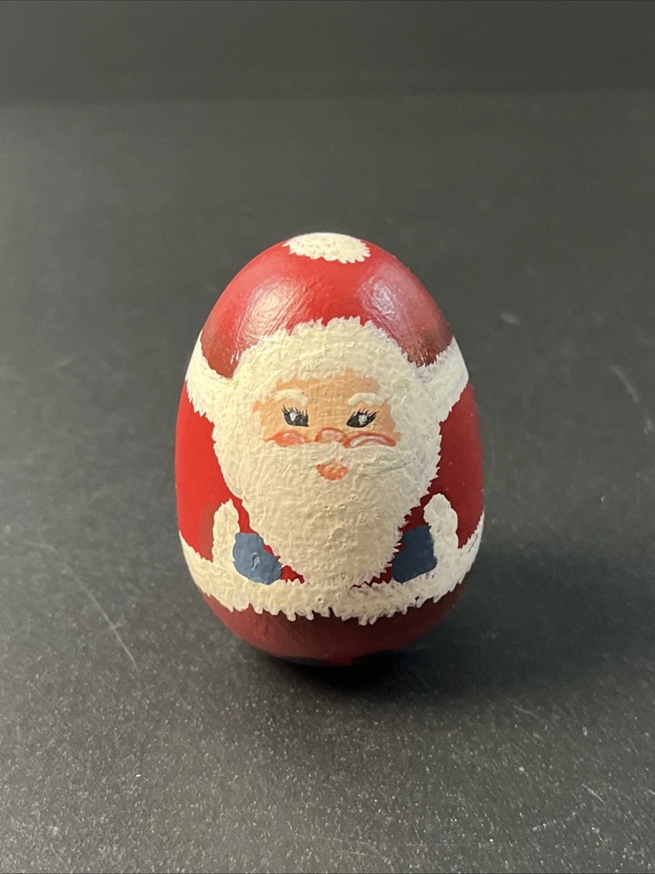 Vintage Hand Painted Santa Wood 2.5" Christmas Egg Figurine Folk Art 1990 Signed - Image 1 of 4