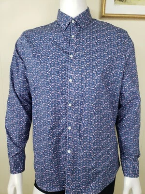 Camisa social masculina Egara tamanho 17 34/35 rosa índigo floral algodão stretch slim fit - Imagem 1 de 4