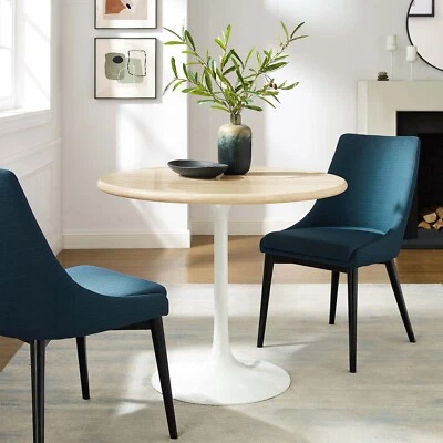 Mesa de comedor redonda de travertino artificial Modway Lippa 36” en travertino blanco Foto 1 de 4