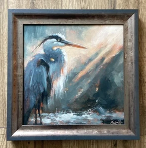 John Silver original acrylic on canvas board “Portrait Of A Heron” 14.5 X 14.5” - Picture 1 of 19
