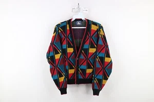 Vintage 90s Streetwear Boys Girls XL Rainbow Geometric Knit Cardigan Sweater - Picture 1 of 9