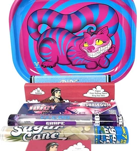 Mini Sesher Metal Rolling Tray Set King Size Slim Papers Cyclones and Tips - Picture 1 of 6