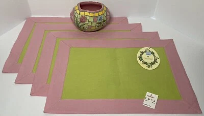 5pc Mosaic Egg + 4 Cotton Placemats Rectangle + Green Pink Miter Corners NWT - Image 1 of 4