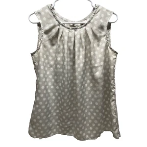 Merona Career Tank Blouse Women's Large Grey White Polka Dot Sleeveless Top EUC - Picture 1 of 9