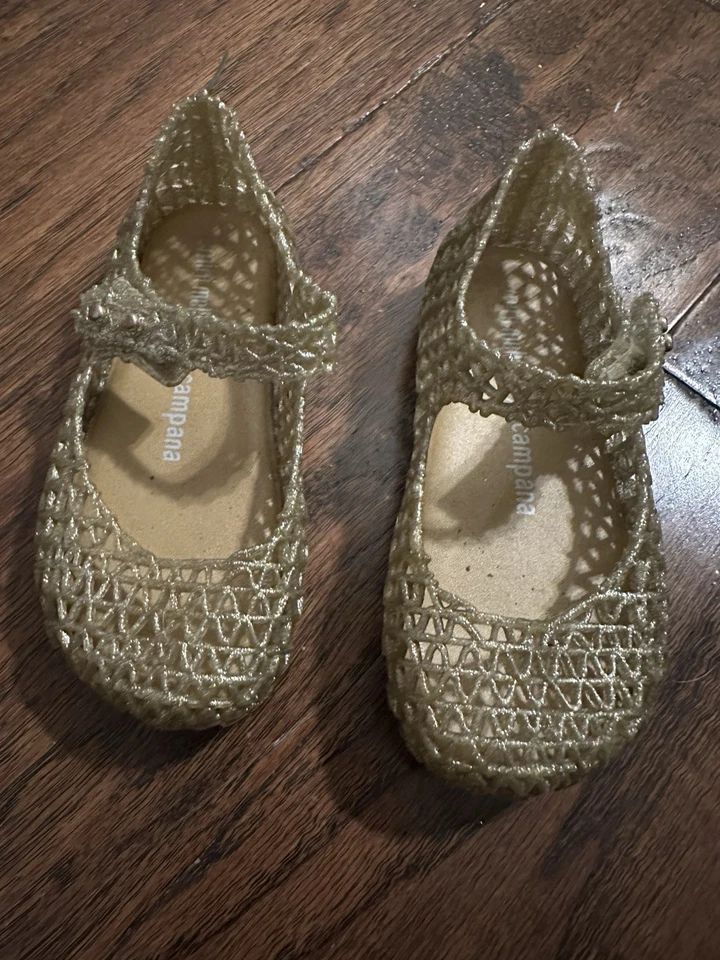 迷你 Melissa Campana Mary Jane 果冻鞋金色学步女孩 8 码-二手 — 第 1/4 张图片