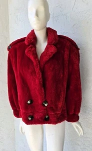Vintage Michael Valente Fluffy Soft Red Faux Fur Coat Women's Small - Picture 1 of 13
