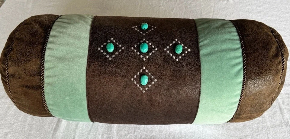 Carstens Estilo Suroeste Marrón y Turquesa Gamuza Rollo/Almohada Acento!! Foto 1 de 4
