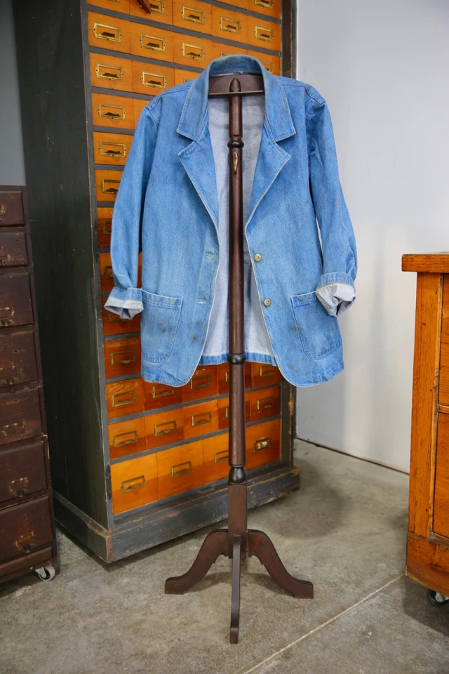 Antiguo perchero percha armario soporte valet mayordomo madera latón vintage Foto 1 de 4