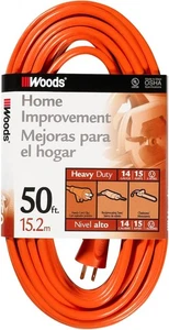 Cable de extensión Woods de servicio mediano, 50 pies, calibre 14, 3 conductores, 50 pies, naranja  - Imagen 1 de 7