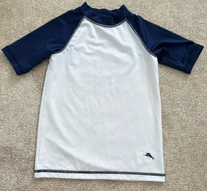 Tommy Bahama Boys' Short Sleeve Swim Rash Guard White Navy Blue Size S (5/6) - Picture 1 of 4