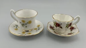 2 Miniature Vintage Bone China Cups & Saucers English China One Johnson Ceramics - Picture 1 of 6