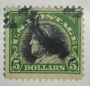 US Scott#524 1918 $5 Benjamin Franklin, green and black, perf 11 - Picture 1 of 2