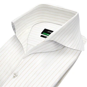 Men Brown Stripes White Herringbone High Open Extreme Cutaway Collar Party Shirt - Picture 1 of 9
