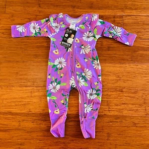Bonds Baby Frill Zip Wondersuit Size 00 Floral Purple White Daisies Green - Bild 1 von 3
