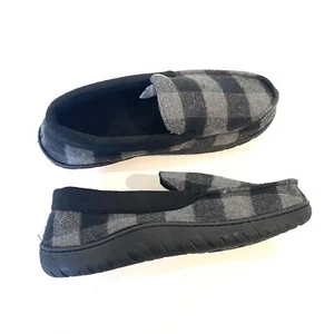 TOTES NWT Mens Large 9-10 Black Gray Plaid Toasties Memory Foam Slippers TLB2 - Picture 1 of 5