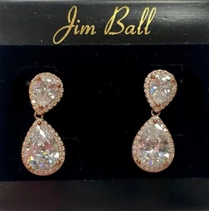 Jim Ball CZ Clear/ Gold Pageant Gala Party Earrings NWOT - Picture 1 of 1