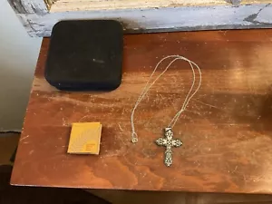 Vintage Signed CII Mexico 925 Sterling Cross Pendant Mexican Silver 24” Necklace - Picture 1 of 9
