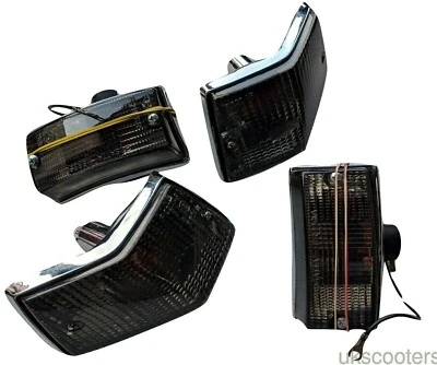 ukscooters VESPA ХРОМИРОВАННЫЕ 4 ИНДИКАТОРА ПОЛНОСТЬЮ КОПЧЕНЫЕ ЛИНЗЫ ЗАДНИЕ ПЕРЕДНИЕ PX LML T5  - Изображение 1 из 4