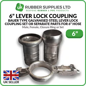 6" Bauer Type Lever Lock Coupling for 6" Hose, Male, Female, Closure Ring or Set - Picture 1 of 3
