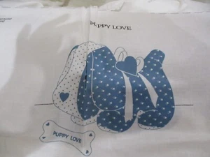 Vintage VIP Cranston 'Puppy Love' Dog & Bone Cut & Sew Fabric Panel Blue/White - Picture 1 of 4