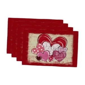 Valentine's Day Placemats 12x18 Inch, Red Hearts Farmhouse Holiday Kitchen - Picture 1 of 7