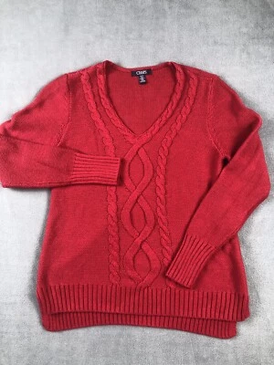 Suéter Chaps Mujer M Pullover Manga Larga Tejido con Cable Rojo Medio  Foto 1 de 4