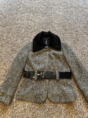 Chaqueta de Vestir Alfani Tweed con Cinturón, Talla 10P Negro Dorado Mujer’s Foto 1 de 4