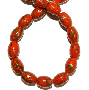 G1118 Orange 11 mm Konisch Oval Mehrfarbig & Gold Zugbank Glasperlen 16 Zoll - Bild 1 von 2