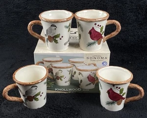 Sonoma Knollwood Bird Goldfinch Cardinal Blue Jay Holly Christmas Winter Mug SET - Picture 1 of 8