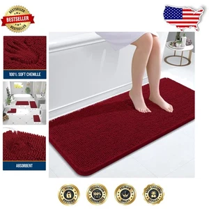 Lujosas alfombras de baño de chenilla 47x20 - ultra absorbentes y lavables a máquina en rojo - Imagen 1 de 10