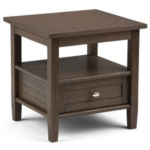 Warm Shaker 20" W SOLID WOOD Rectangle End Side Table in Farmhouse Brown - Picture 1 of 3