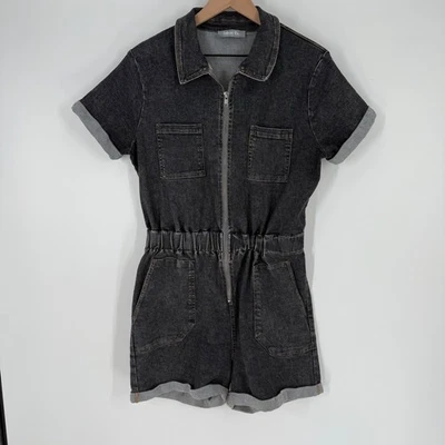 Mameluco vaquero negro Blueb Collection para mujer manga corta cremallera mono grande Foto 1 de 4