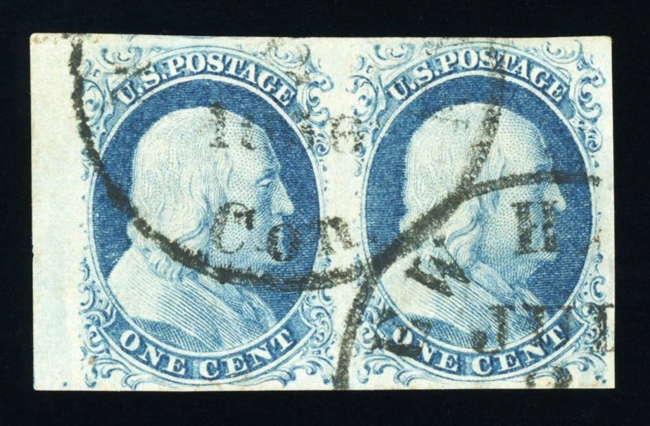 #9, 1c azul, Horizon. par, USADO, VF/XF, 1856 Conn. town CDS, 2021 PFC (calificado 85) Foto 1 de 1