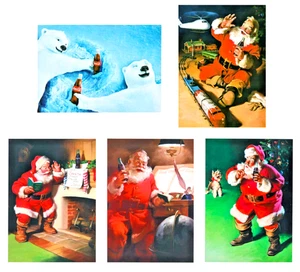 5 Stück Coca-Cola Weihnachtskarten mit Umschlägen 5"x7" Nostalgischer Weihnachtsmann - Bild 1 von 11