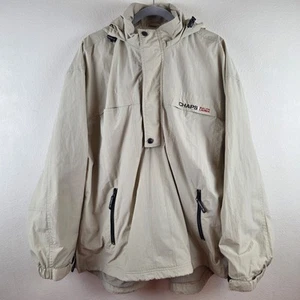 CHAPS Ralph Lauren Rain Anorak XL Vintage Tan Nylon Hooded Utility Clean VGC - Picture 1 of 10