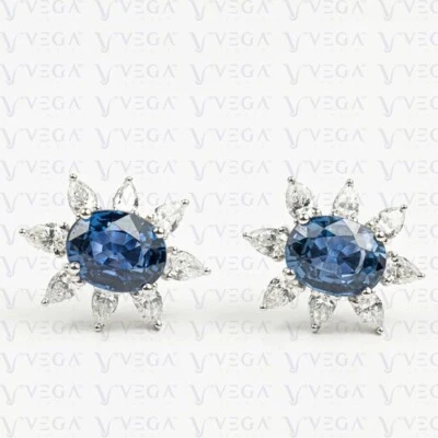 Pendiente de topacio natural y diamantes de corte ovalado de 5,00 quilates enchapado en oro blanco de 18 k Foto 1 de 4