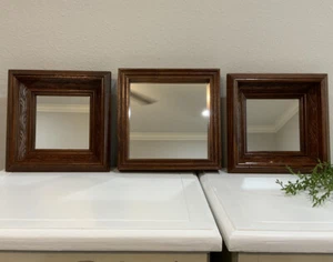 Specchio Vintage Homco Home Interiors 8” Ornato Quadrato Legno Cornice Larga Foglia MCM Set 3 - Foto 1 di 9