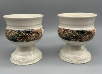 两个老式爱尔兰 Cre 凯尔特瓷制高脚杯签名 Joe McCaul Galway 爱尔兰 — 第 1/4 张图片