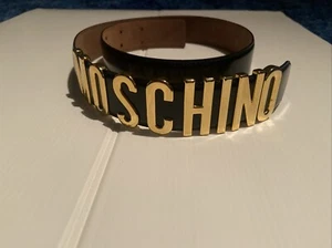 Moschino Vintage 90s Black Logo Leather Belt Size 44 - Picture 1 of 7