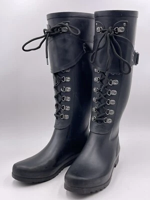 女士 Ugg Madelyn 16 英寸高系带雨靴 - 7 码黑色阅读清单!! — 第 1/4 张图片