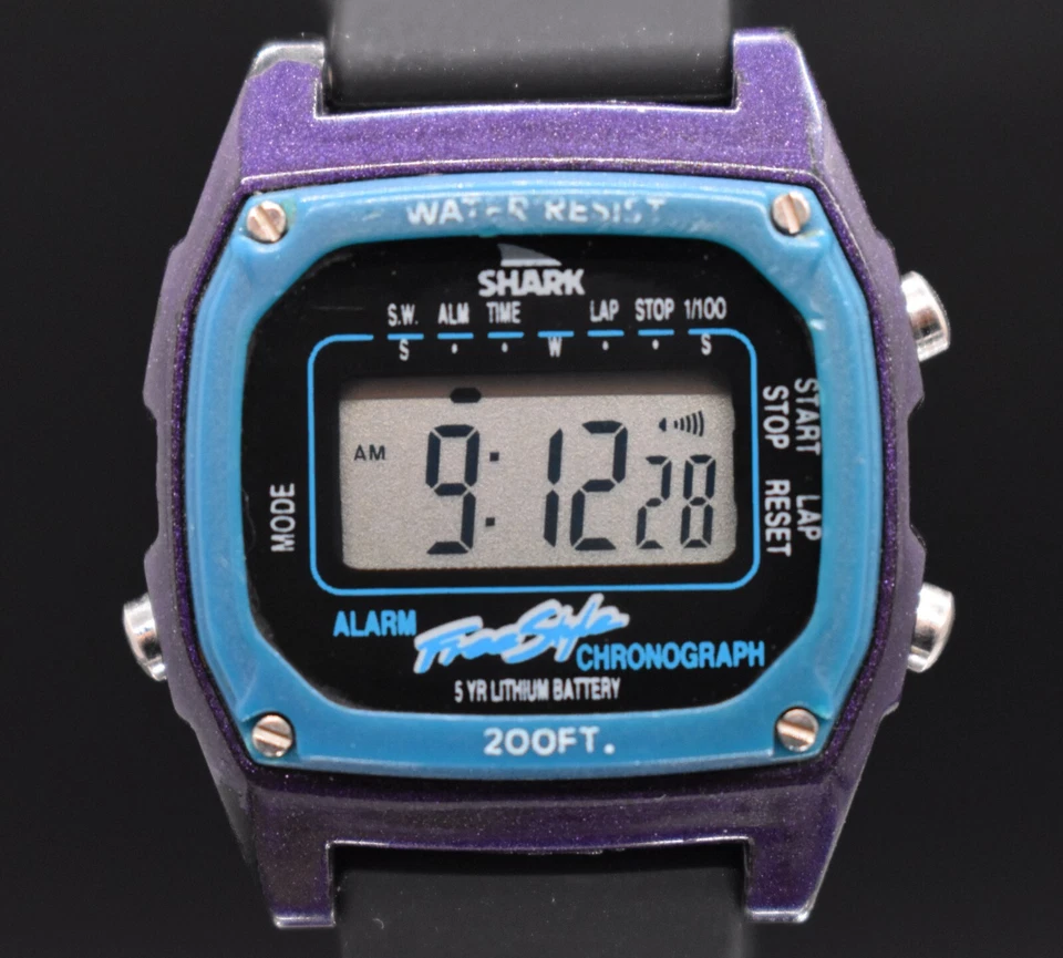 Reloj para mujer FREESTYLE Shark cronógrafo púrpura azul años 80 200 pies batería nueva Foto 1 de 1