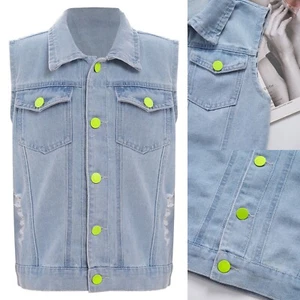 Kids Unisex Ripped Denim Vest Turn-Down Collar Sleeveless Jean Jacket Waistcoat - Picture 1 of 21
