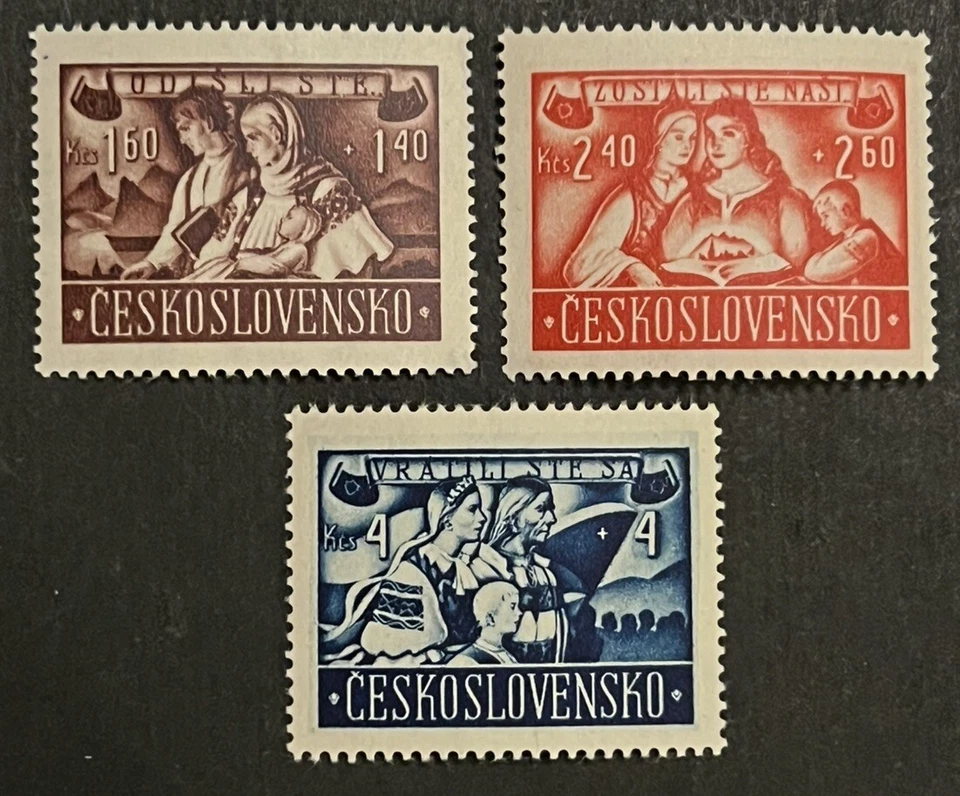 Sellos de viaje: estampillas de Checoslovaquia de 1946 Scott #B160-B162 Mi 505-507 como nuevas MNH OG Foto 1 de 4