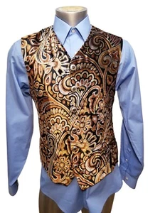 vtg cool V2 VERSACE MC514K GOLD BROWN MAN VEST SIZE 50 VELVET FLORAL PAISLEY - Picture 1 of 12
